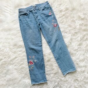 J Crew Slim Boyfriend Embroidered Jeans Light Wash Size 27